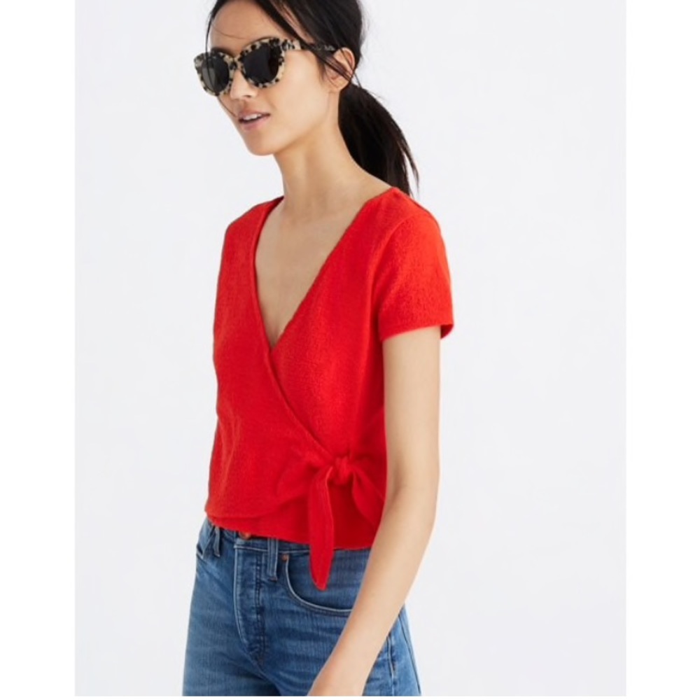 Madewell Texture & Thread Wrap Tie Top, Size XS